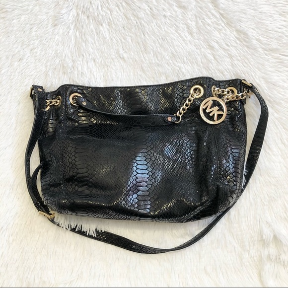 MICHAEL Michael Kors Jet Set Chain Python-Embossed Black Patent Shoulder Tote - Picture 3 of 16